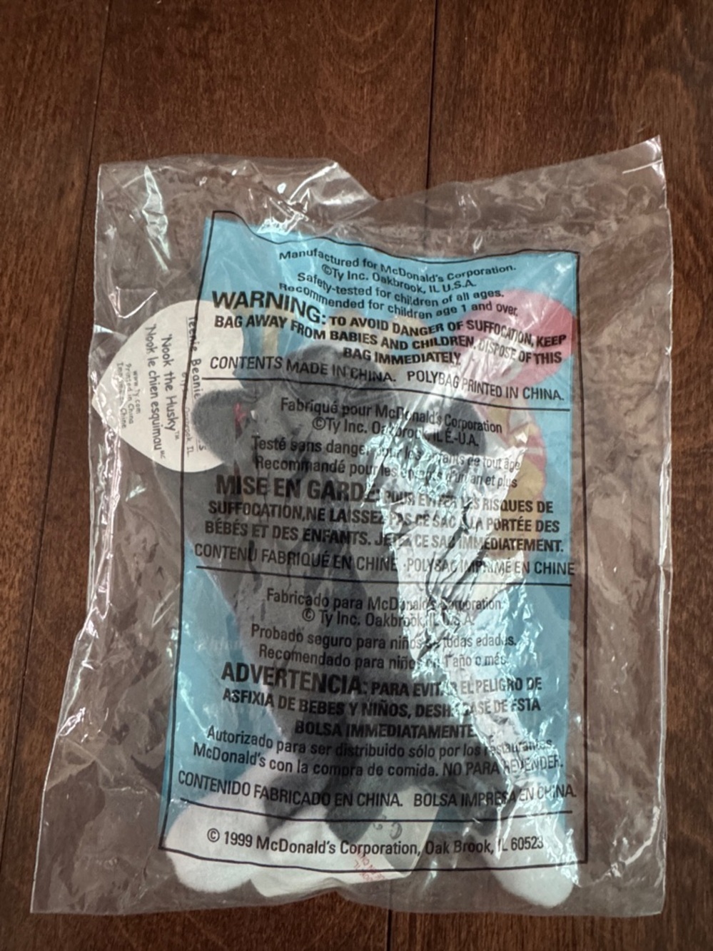 "Ty Teenie Beanie Baby" in original packaging. "Nook" the Husky. Rare